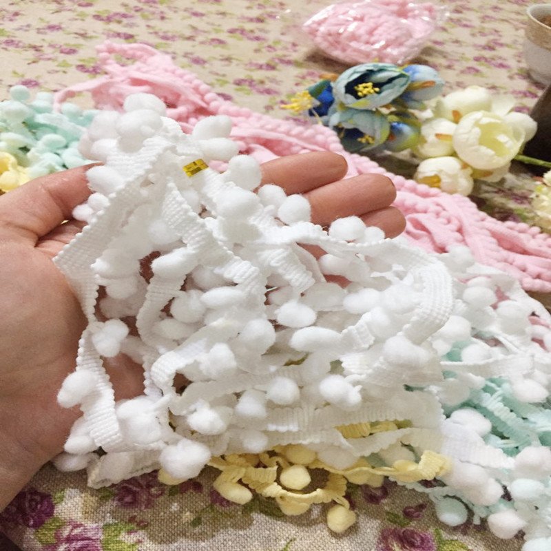 Wholesale 100% Nylon Pom Pom Trim Ball Lace Colorful Mini Pearl Pompom Fringe Ribbon 10mm for Garments Craft Accessories