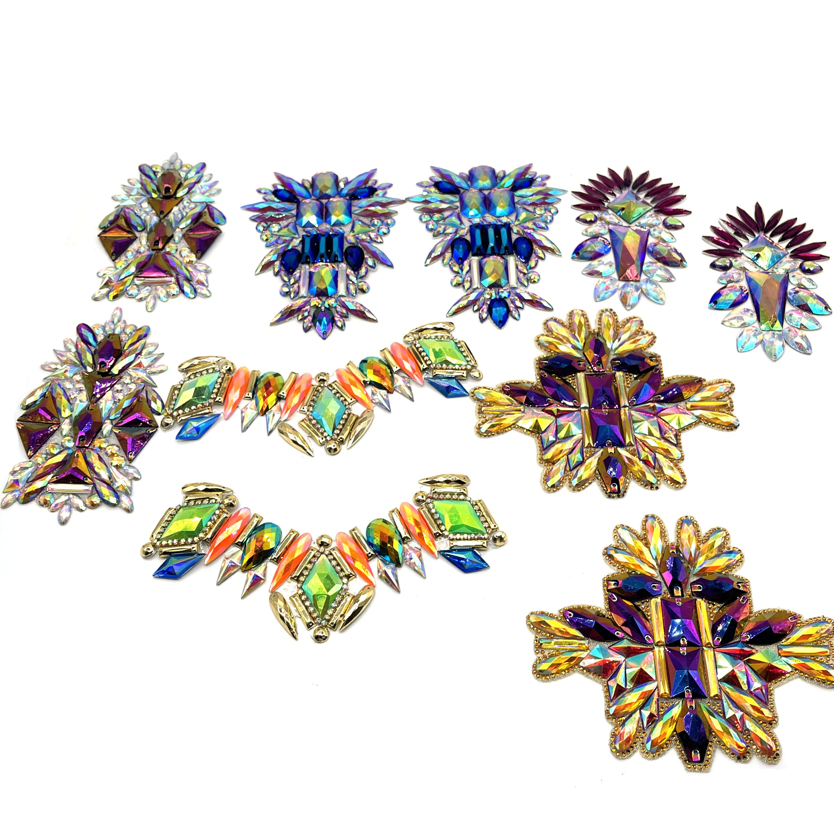 Factory Supply 2025 Carnival DIY Costume Trimming Iron-on Shiny Resin Gem Trimming Chain Hot fix Rhinestone Applique Patches