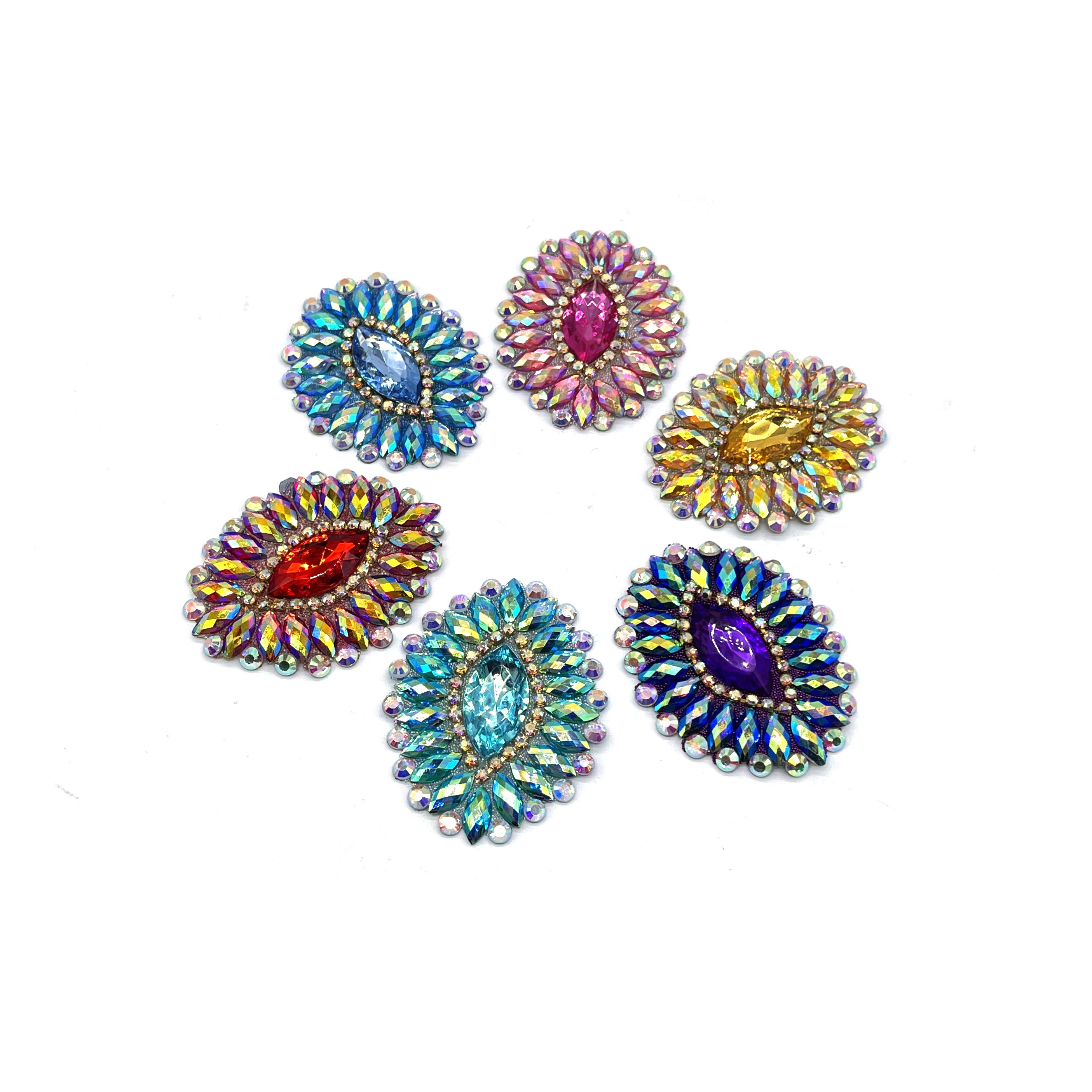 Factory Supply 2025 Carnival DIY Costume Trimming Iron-on Shiny Resin Gem Trimming Chain Hot fix Rhinestone Applique Patches