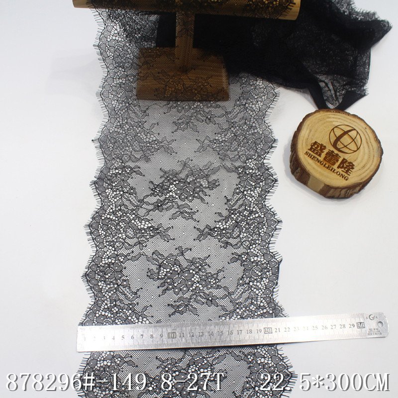 Knitted French Lace 22cm Black 100% Nylon flower Eyelashes Lace Trim Chantilly Eyelash Border Lace Fabric Trimming for lingerie