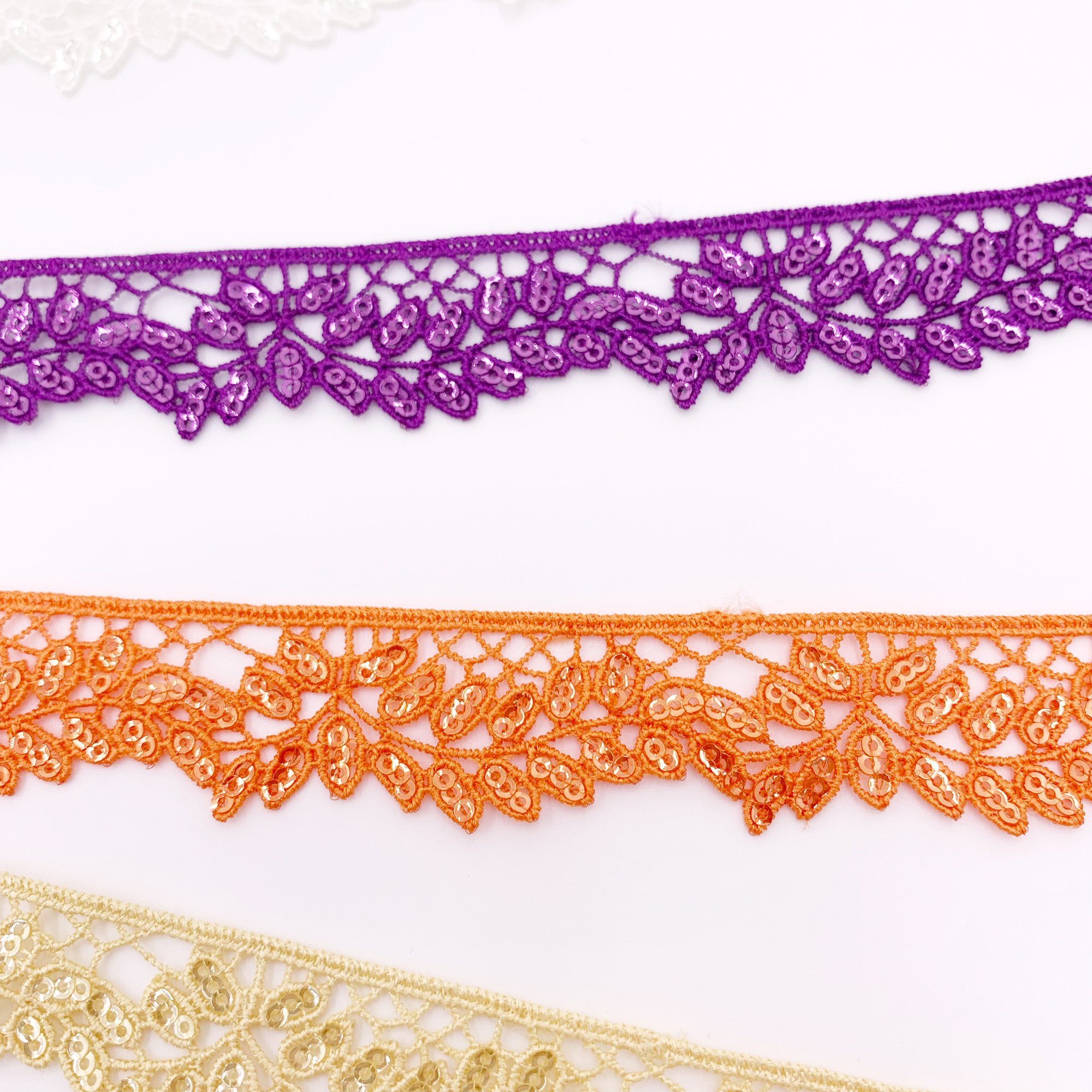 Factory Price Colors Exquisite Polyester Trim Lace Luxury Fancy Gupure Sequin Gpo Lace Trim