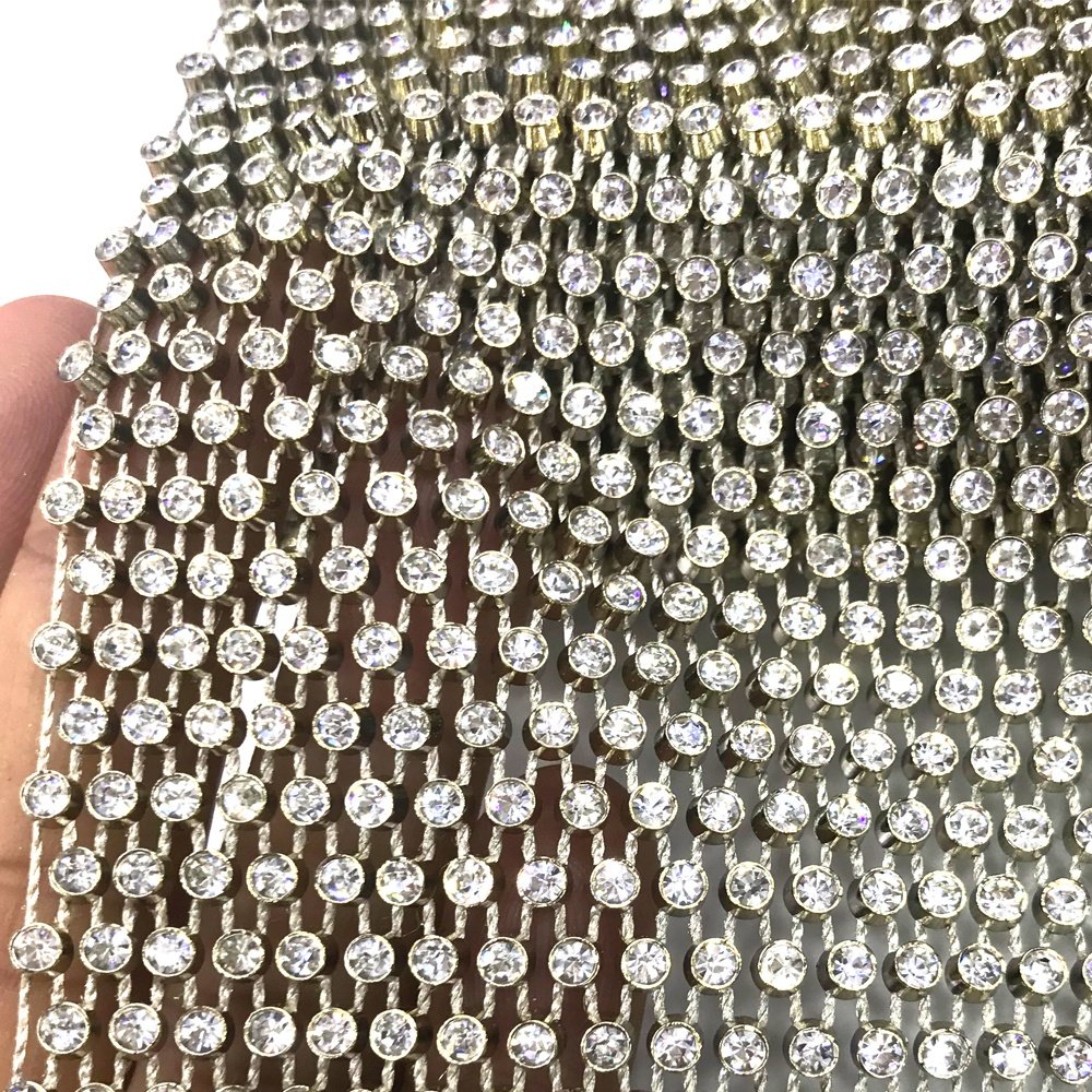 S132 Wholesale Factory Gold and Silver color Plastic rhinestone mesh trim crystal mesh fabric rhinestone for cloth shoes