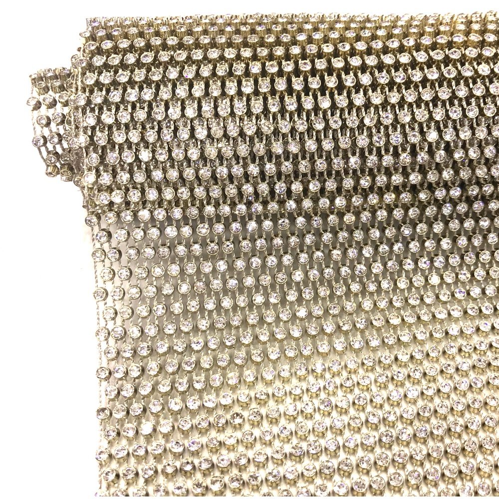 S132 Wholesale Factory Gold and Silver color Plastic rhinestone mesh trim crystal mesh fabric rhinestone for cloth shoes