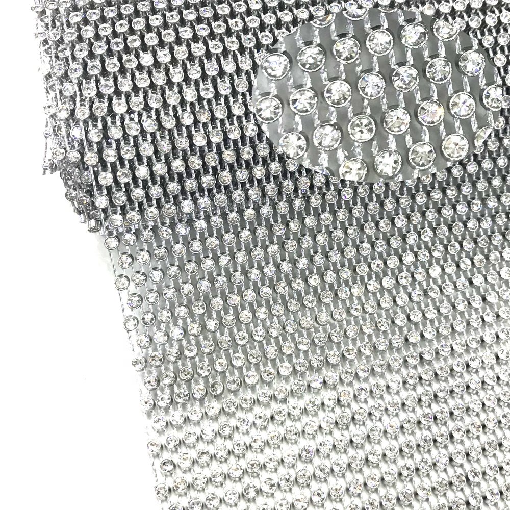 S132 Wholesale Factory Gold and Silver color Plastic rhinestone mesh trim crystal mesh fabric rhinestone for cloth shoes