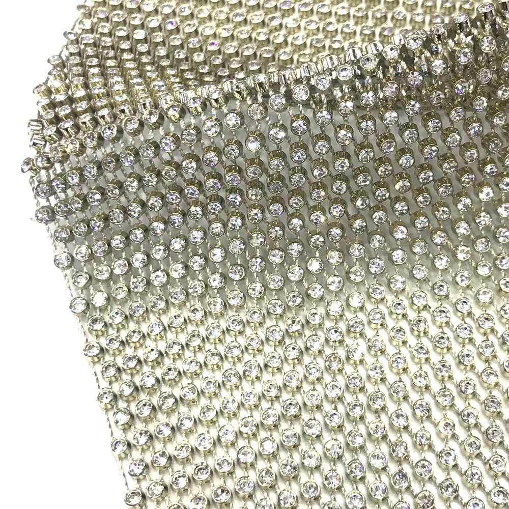 S132 Wholesale Factory Gold and Silver color Plastic rhinestone mesh trim crystal mesh fabric rhinestone for cloth shoes