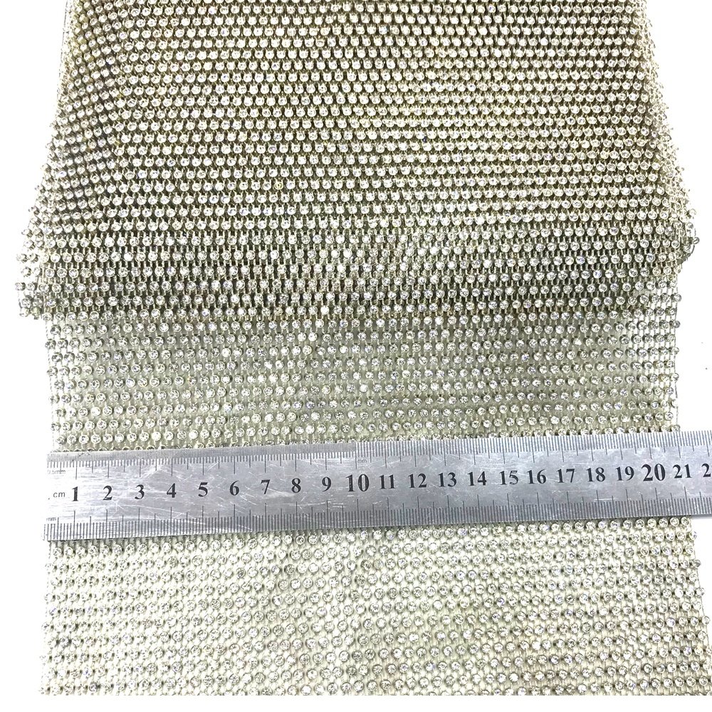 S132 Wholesale Factory Gold and Silver color Plastic rhinestone mesh trim crystal mesh fabric rhinestone for cloth shoes