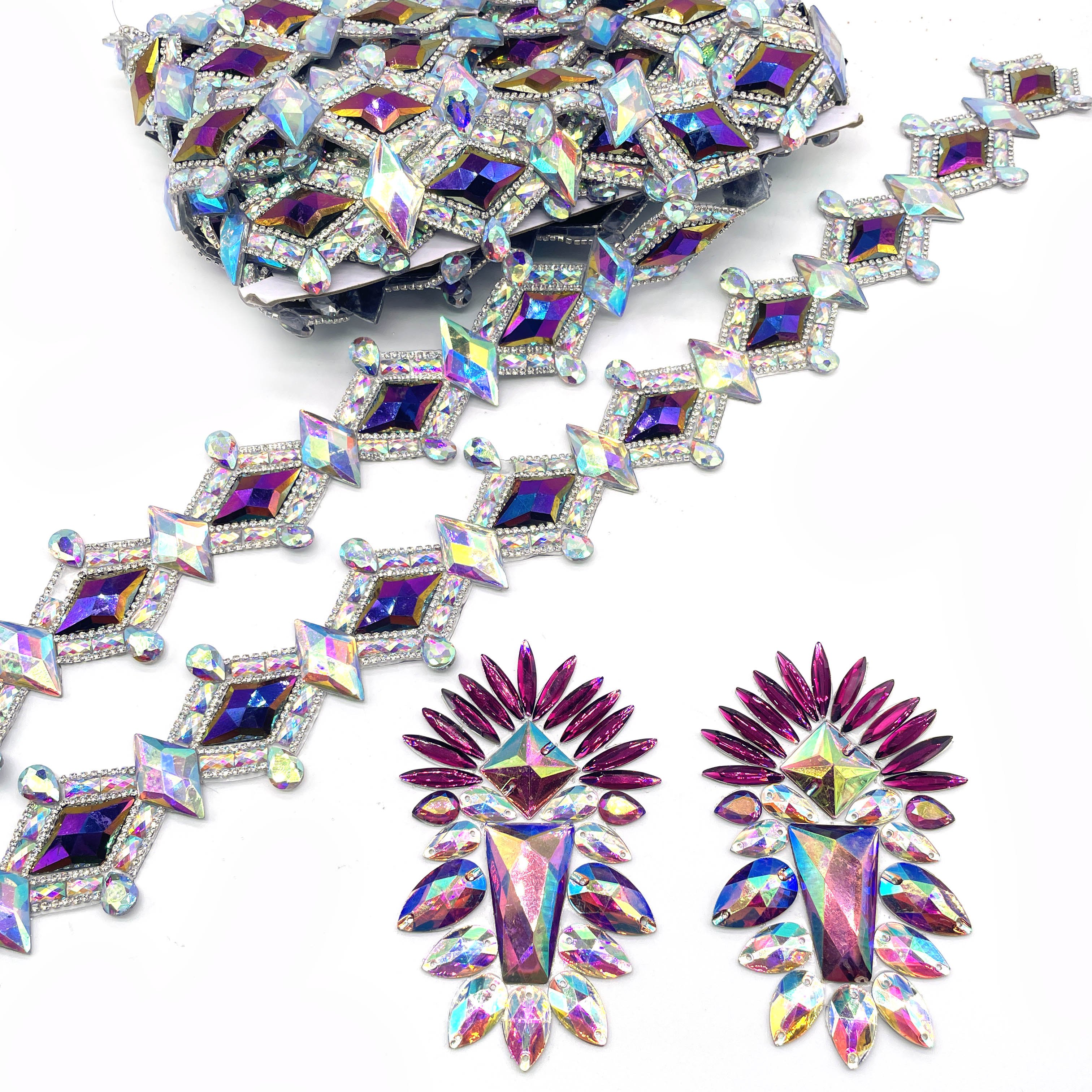 Toronto Carnival Crystal AB Purple Hot Fix Trimming for Garments Including Dresses Shoes Bags-Caribbean Style