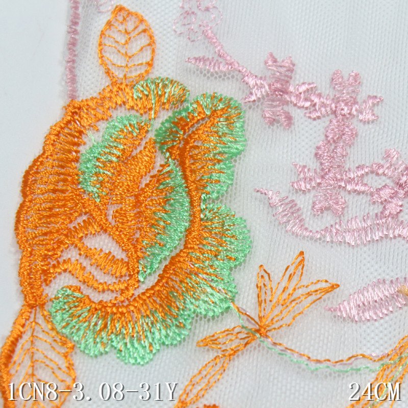 2024 colorful flowers Embroidery Lace fabric 24cm wide white mesh Embroidered Lace Trim For sexy Lingerie