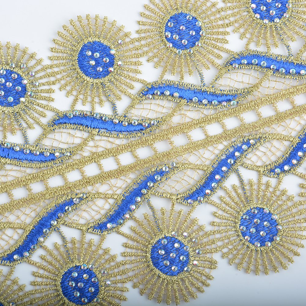 Hot Sell fashion colors Trimming lace Embroidery border lace trim with rhinestone garment clothes
