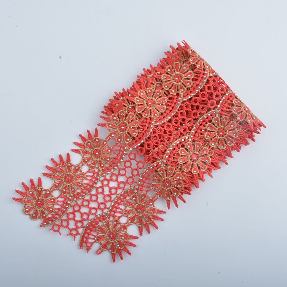 Hot Sell fashion colors Trimming lace Embroidery border lace trim with rhinestone garment clothes