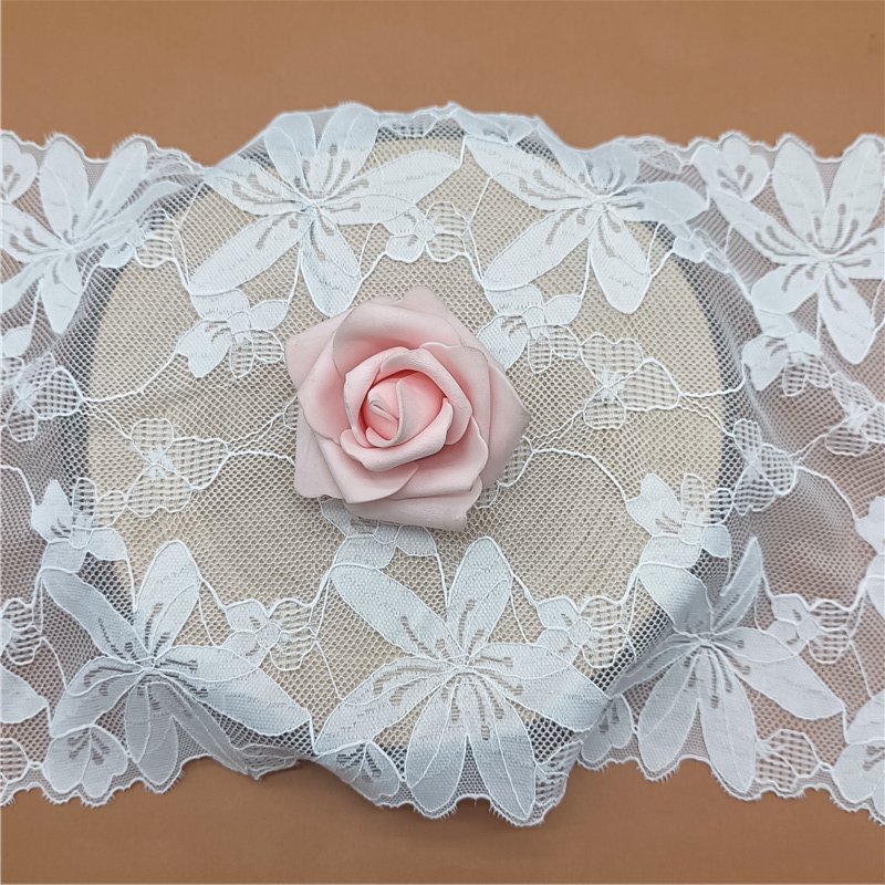 Custom Clothing Use Elastic Nylon Spandex Tulle Knitted Lace Trim 3D Flower Embellished Wedding Lingerie High Quality Fabric