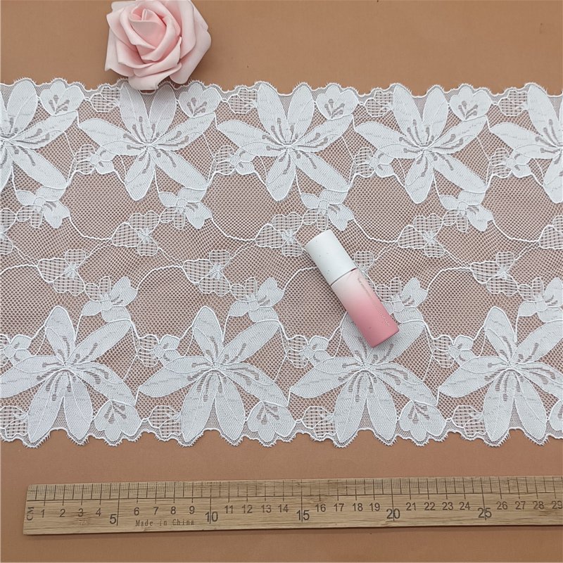 Custom Clothing Use Elastic Nylon Spandex Tulle Knitted Lace Trim 3D Flower Embellished Wedding Lingerie High Quality Fabric