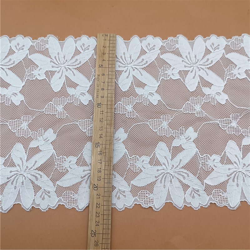 Custom Clothing Use Elastic Nylon Spandex Tulle Knitted Lace Trim 3D Flower Embellished Wedding Lingerie High Quality Fabric