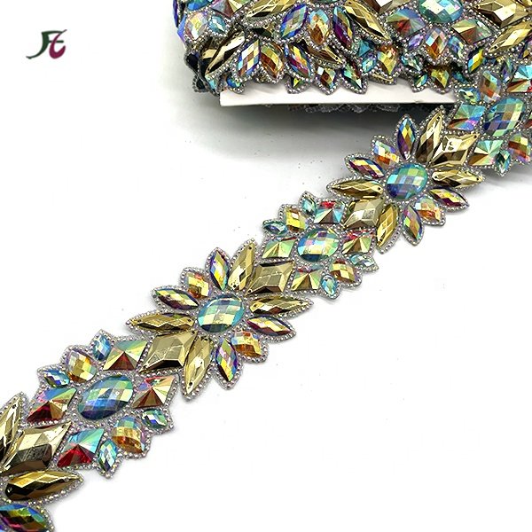 wholesale customized gold metal rhombus resin stone appliques iron on trim for carnival costumes hats or headpieces decoration