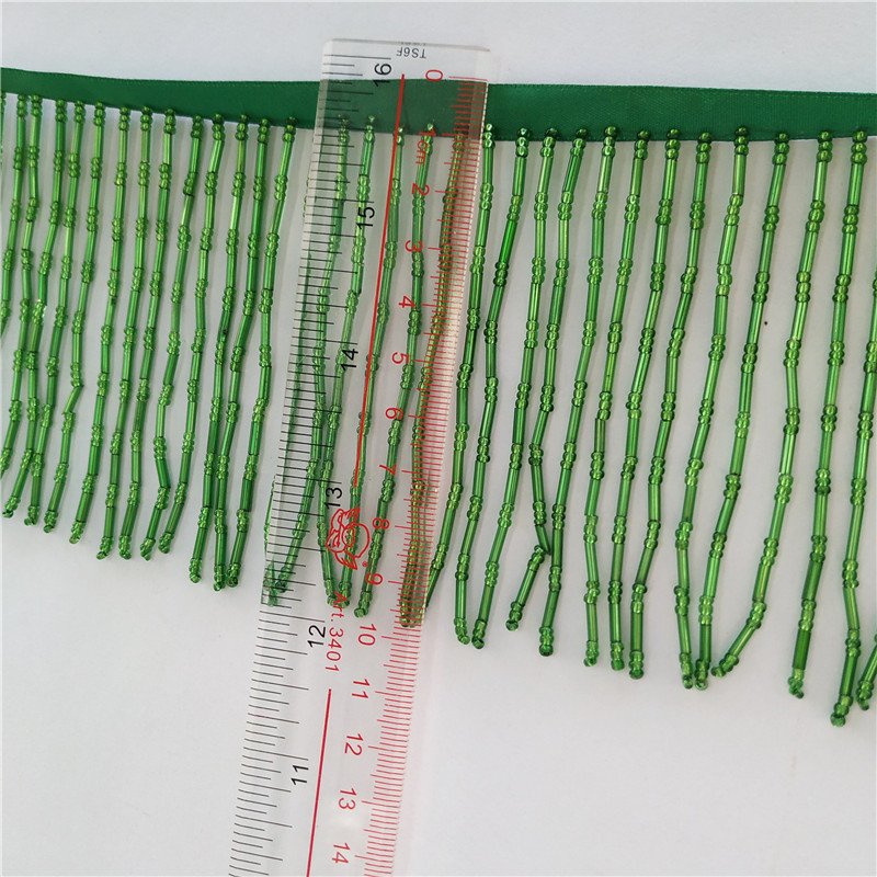 9CM bead lace green lined whisker lace bamboo hat dance skirt curtain hanging bead lace trim