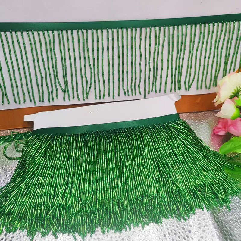 9CM bead lace green lined whisker lace bamboo hat dance skirt curtain hanging bead lace trim