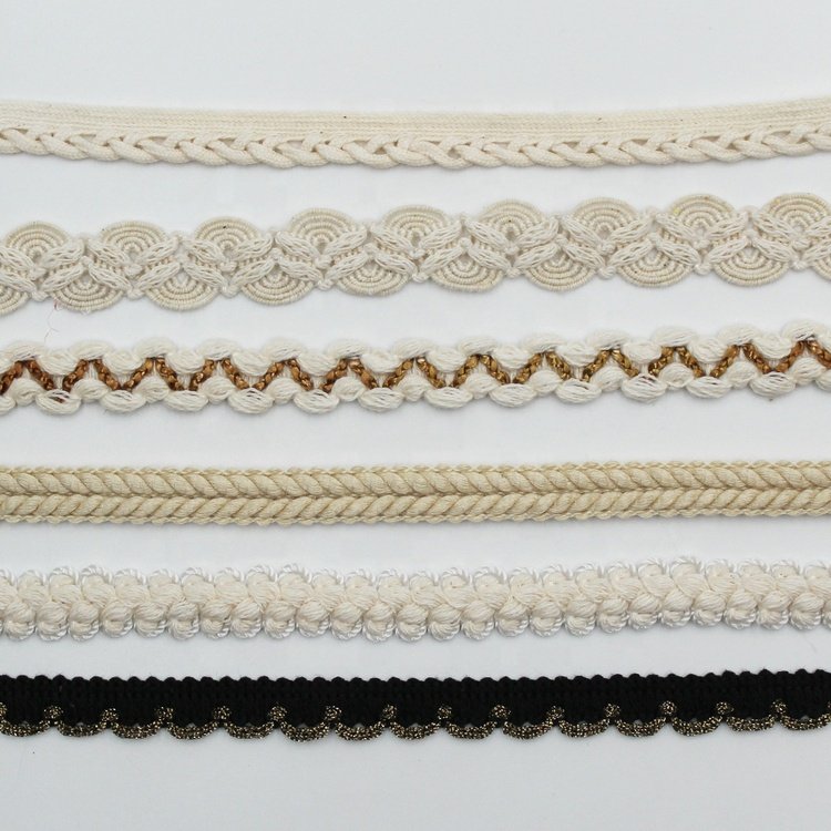 Customize 10mm 15mm 20mm cotton crochet ribbon decorative braid gimp trims for garment bags decoration