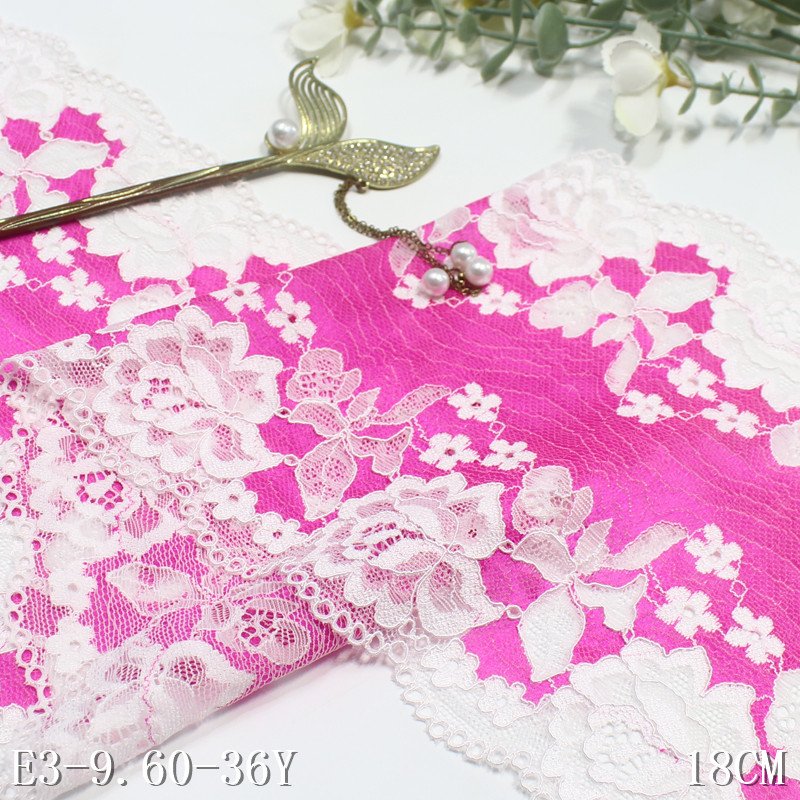 Factory Customization Tricot Lace 18cm Wide bicolor Nylon Spandex Stretch Soft luxury lingerie Lace Trim