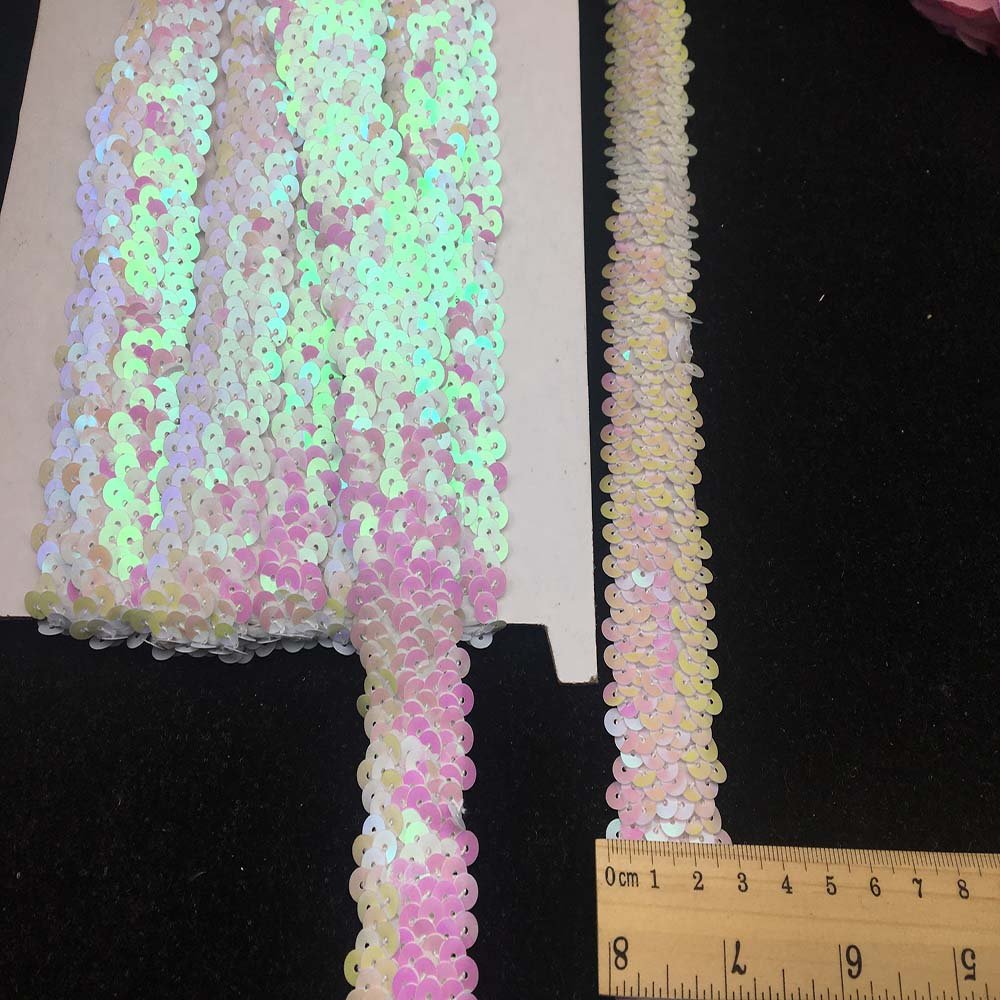 diy stage dancewear accessories 3cm wide colored sequins 3 rows sequined beaded elastic stretch lace trim for home decoration