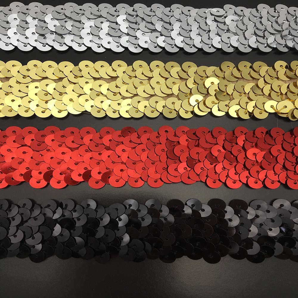 diy stage dancewear accessories 3cm wide colored sequins 3 rows sequined beaded elastic stretch lace trim for home decoration