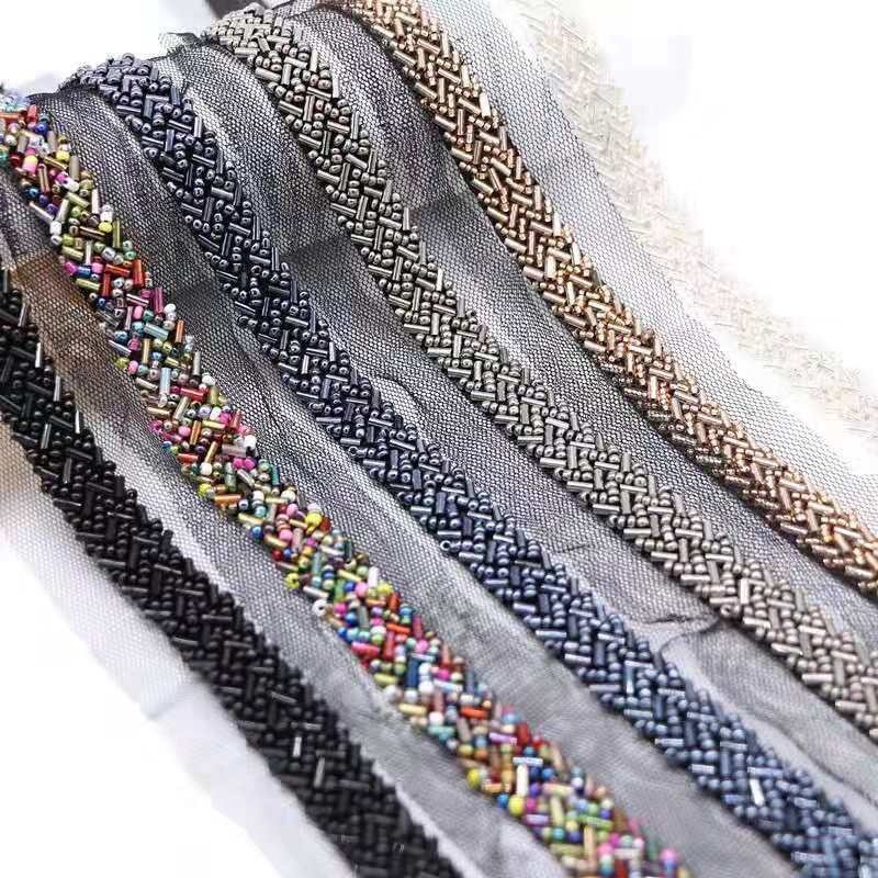 Stock wholesale fancy beaded lace 4Cm hand beaded lace trim embroidery hand made lace