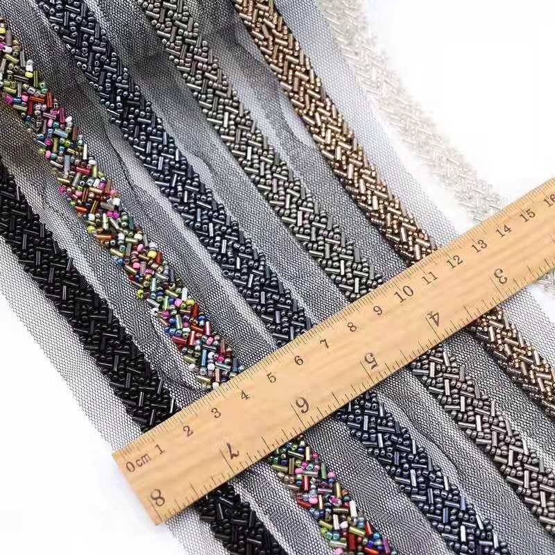 Stock wholesale fancy beaded lace 4Cm hand beaded lace trim embroidery hand made lace
