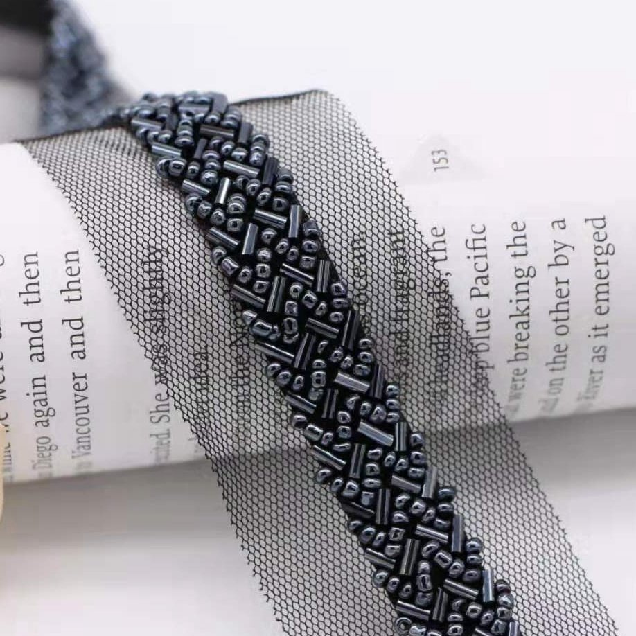 Stock wholesale fancy beaded lace 4Cm hand beaded lace trim embroidery hand made lace