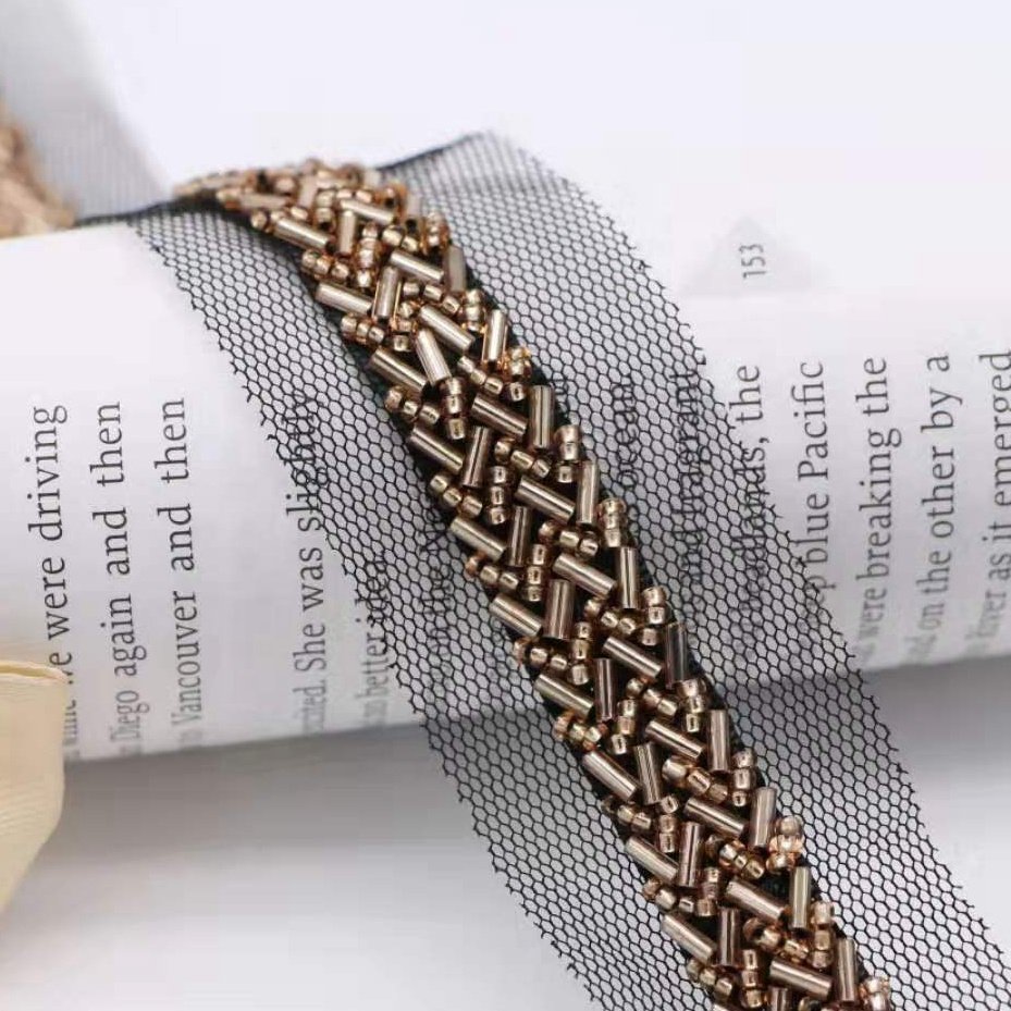 Stock wholesale fancy beaded lace 4Cm hand beaded lace trim embroidery hand made lace