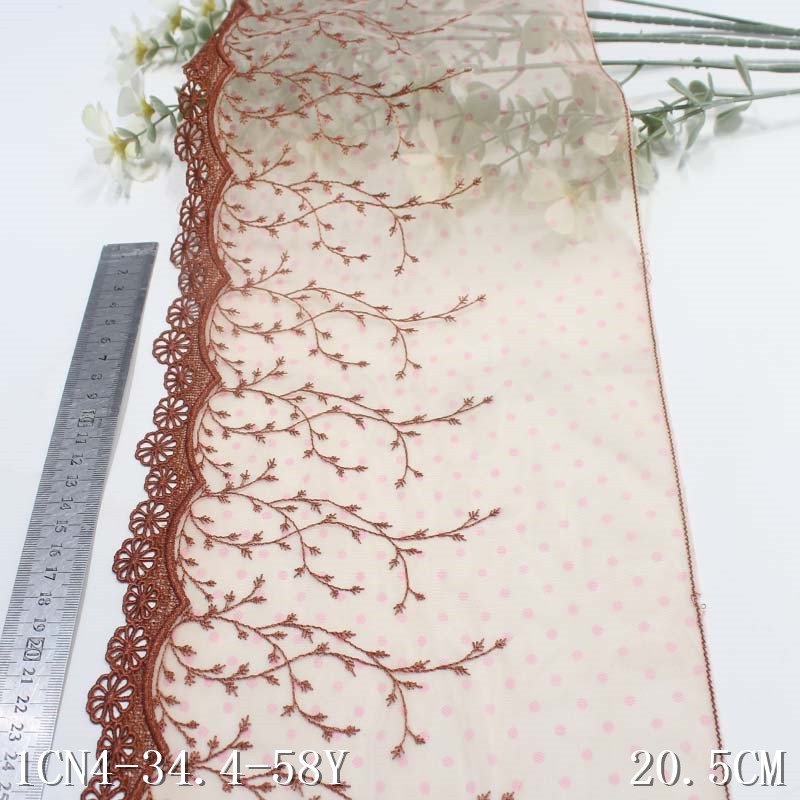 Quality 21cm Chemical floral Embroidery encaje Lace Trim fabric nude Voile Lace with wave point For Lingerie dress accessories