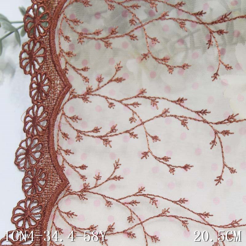Quality 21cm Chemical floral Embroidery encaje Lace Trim fabric nude Voile Lace with wave point For Lingerie dress accessories