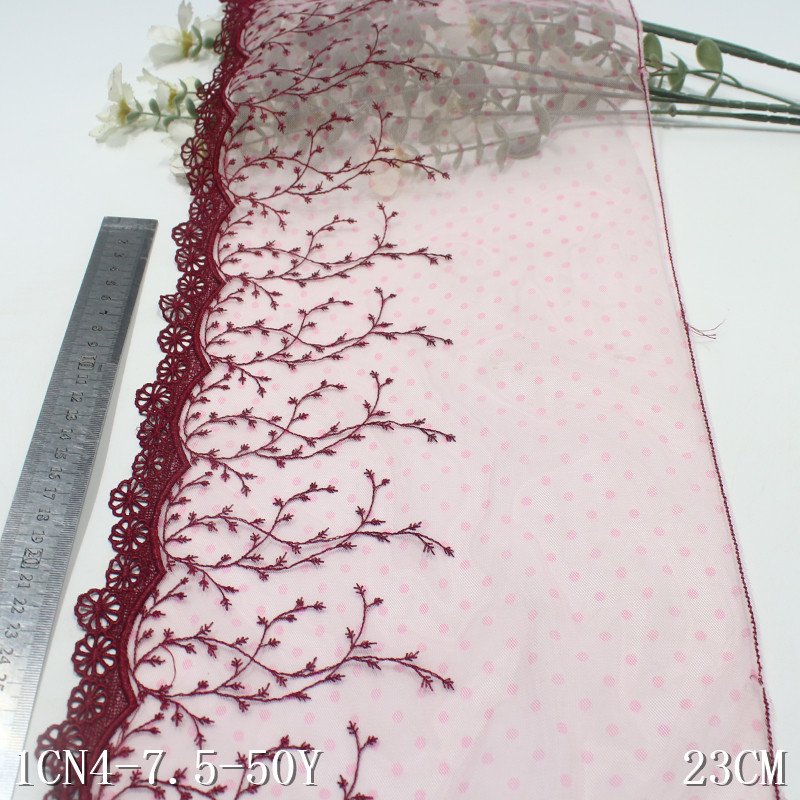 Quality 21cm Chemical floral Embroidery encaje Lace Trim fabric nude Voile Lace with wave point For Lingerie dress accessories