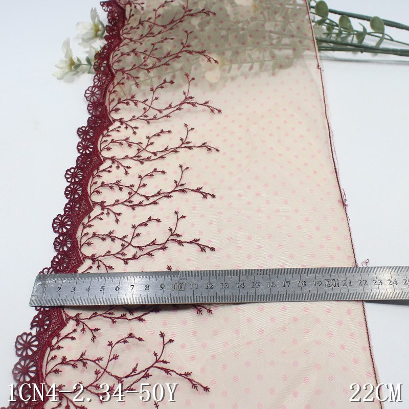 Quality 21cm Chemical floral Embroidery encaje Lace Trim fabric nude Voile Lace with wave point For Lingerie dress accessories