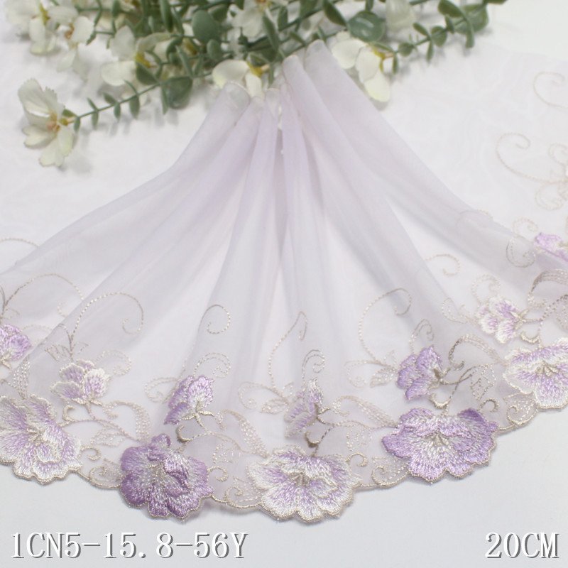 High quality purple Flower embroidery Lace Trimmings Handmade Cotton Tulle Lace Fabrics For clothing wedding evening dress