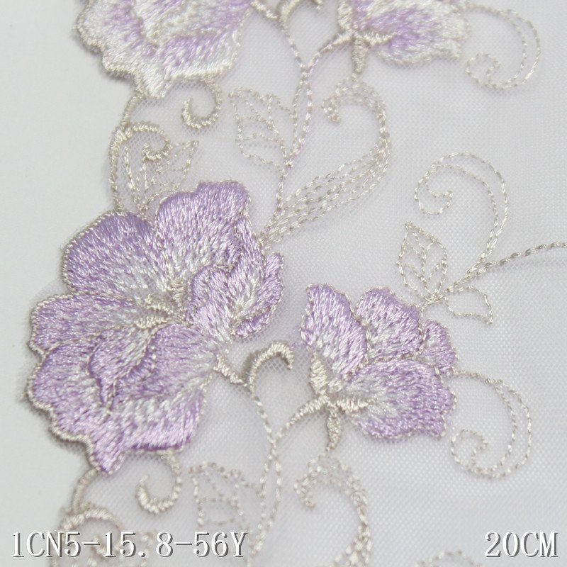 High quality purple Flower embroidery Lace Trimmings Handmade Cotton Tulle Lace Fabrics For clothing wedding evening dress