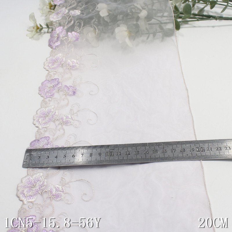 High quality purple Flower embroidery Lace Trimmings Handmade Cotton Tulle Lace Fabrics For clothing wedding evening dress