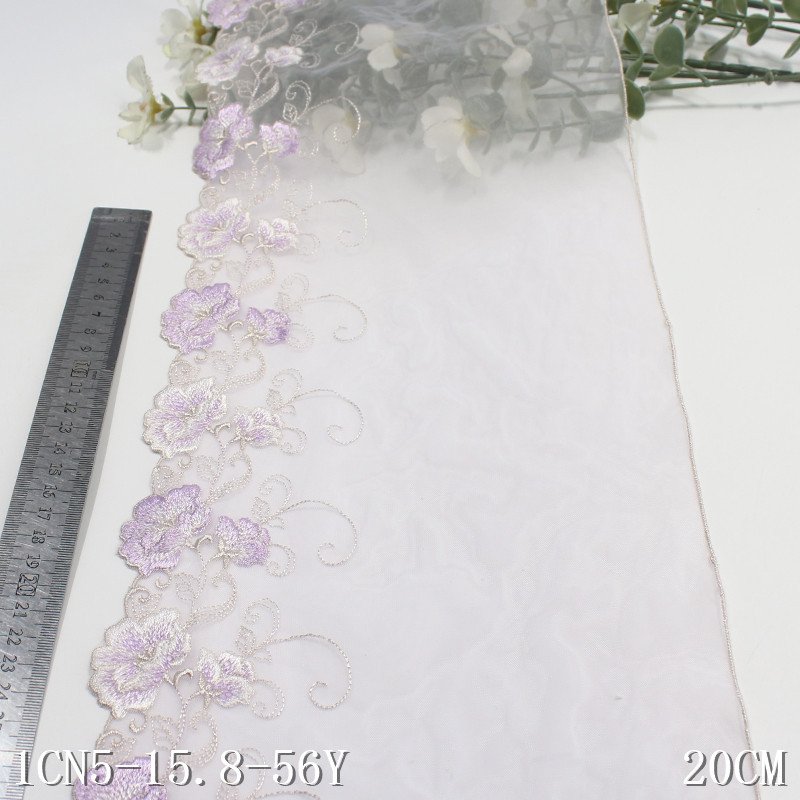 High quality purple Flower embroidery Lace Trimmings Handmade Cotton Tulle Lace Fabrics For clothing wedding evening dress