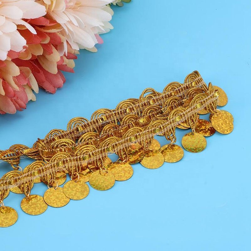 3cm laser sequin golden tassel lace trim dance clothing accessories LT2421B
