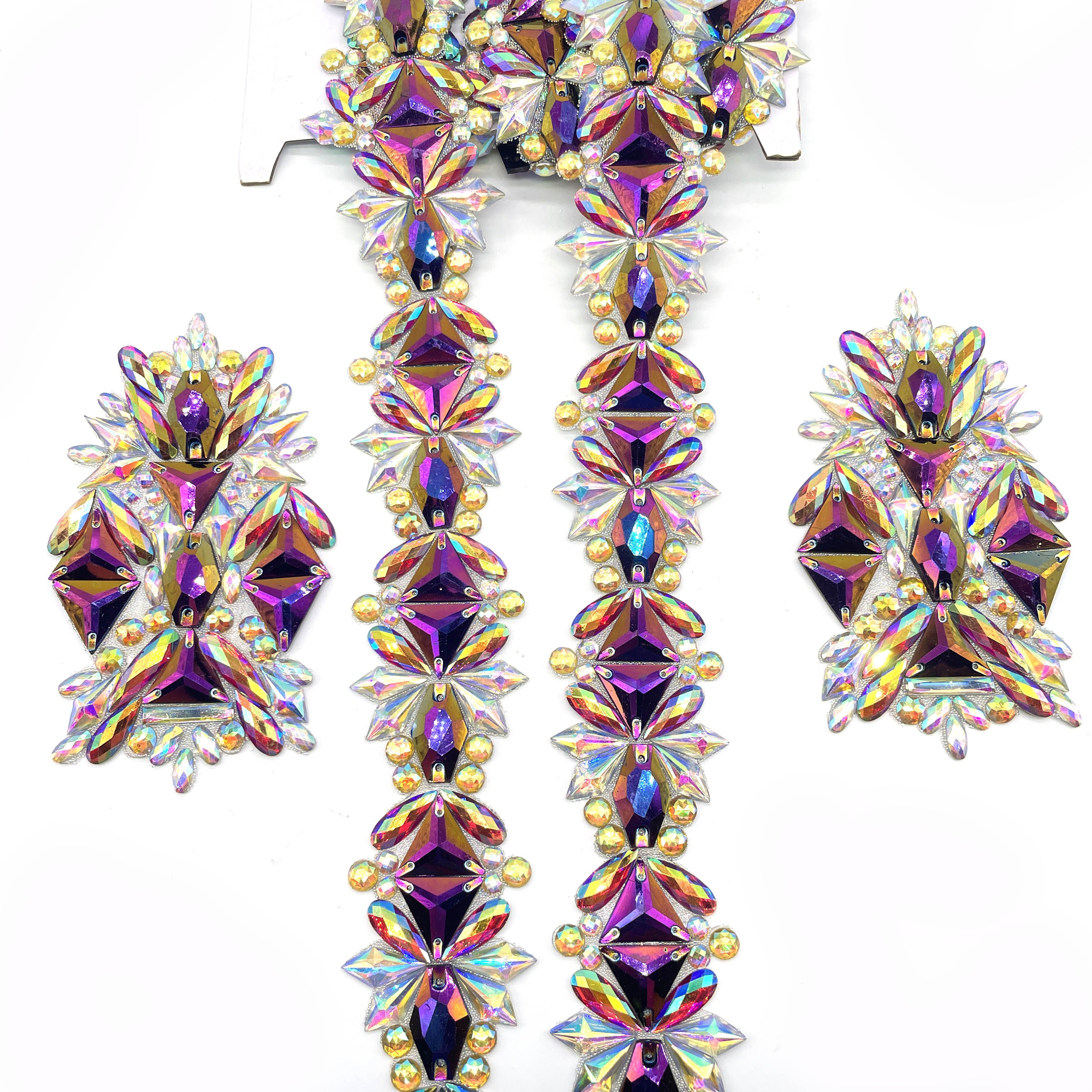 Green Neon Yellow Rhinestone Applique Trimming for Shoes Garments Bags for Carnival Swimsuit Processing