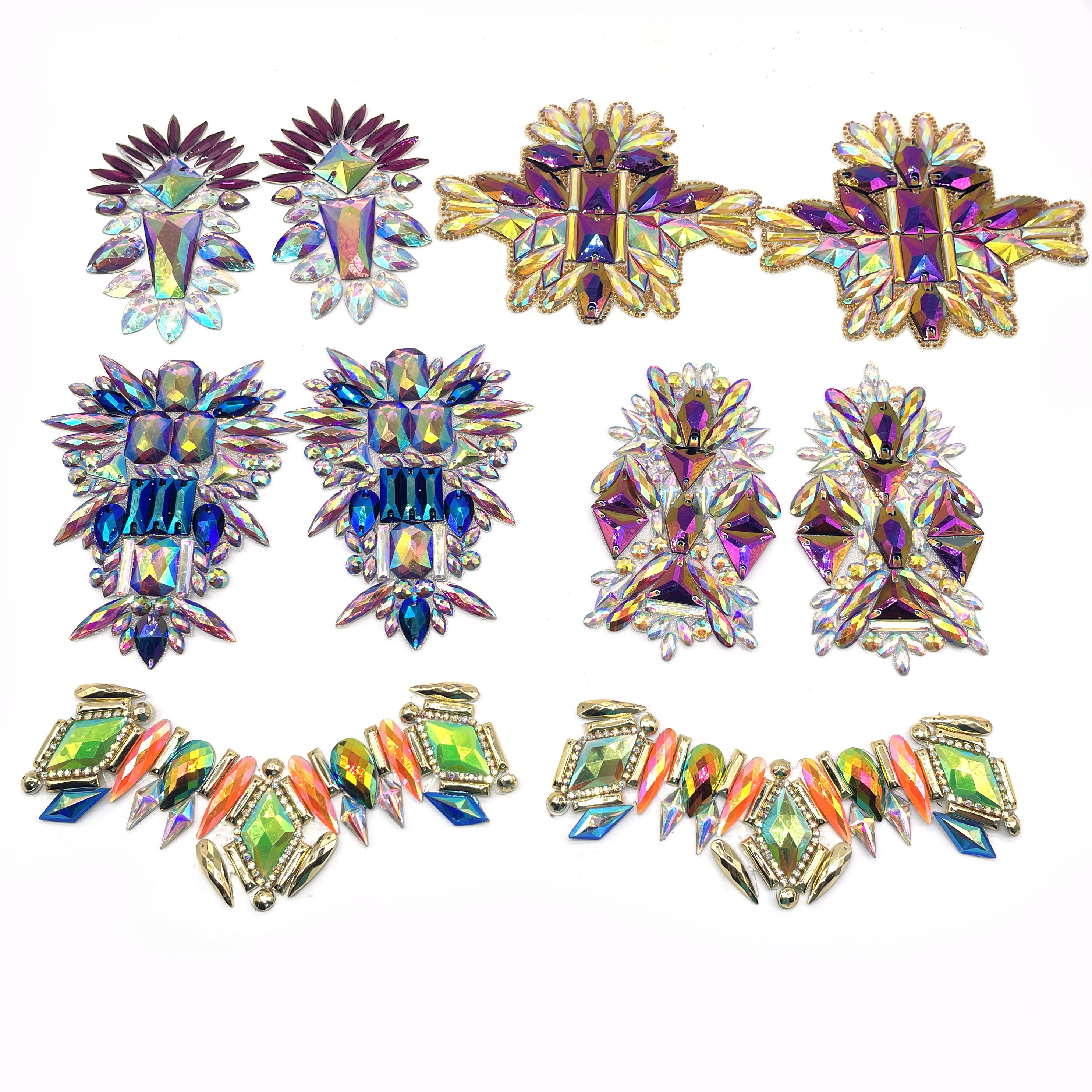 Green Neon Yellow Rhinestone Applique Trimming for Shoes Garments Bags for Carnival Swimsuit Processing