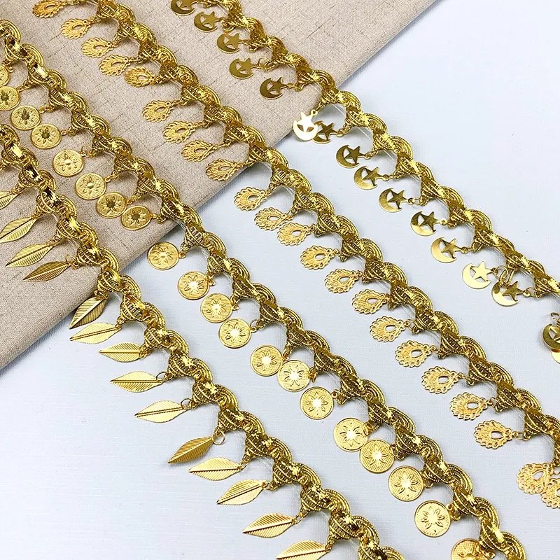 DIY Coin design braid trim 45mm gold silver braided sequined laser bell tassel lace trimming lace fabric