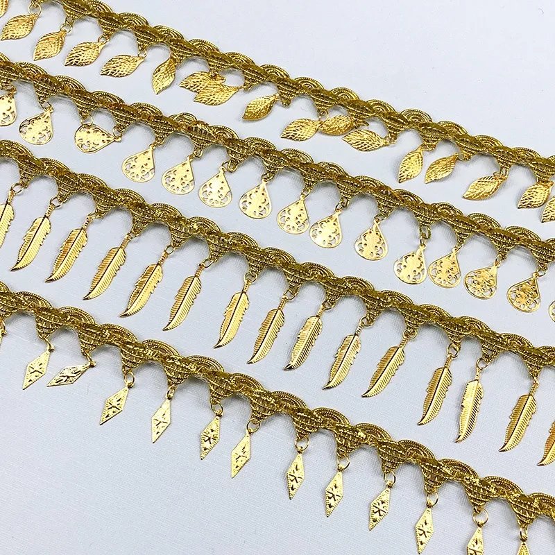DIY Coin design braid trim 45mm gold silver braided sequined laser bell tassel lace trimming lace fabric