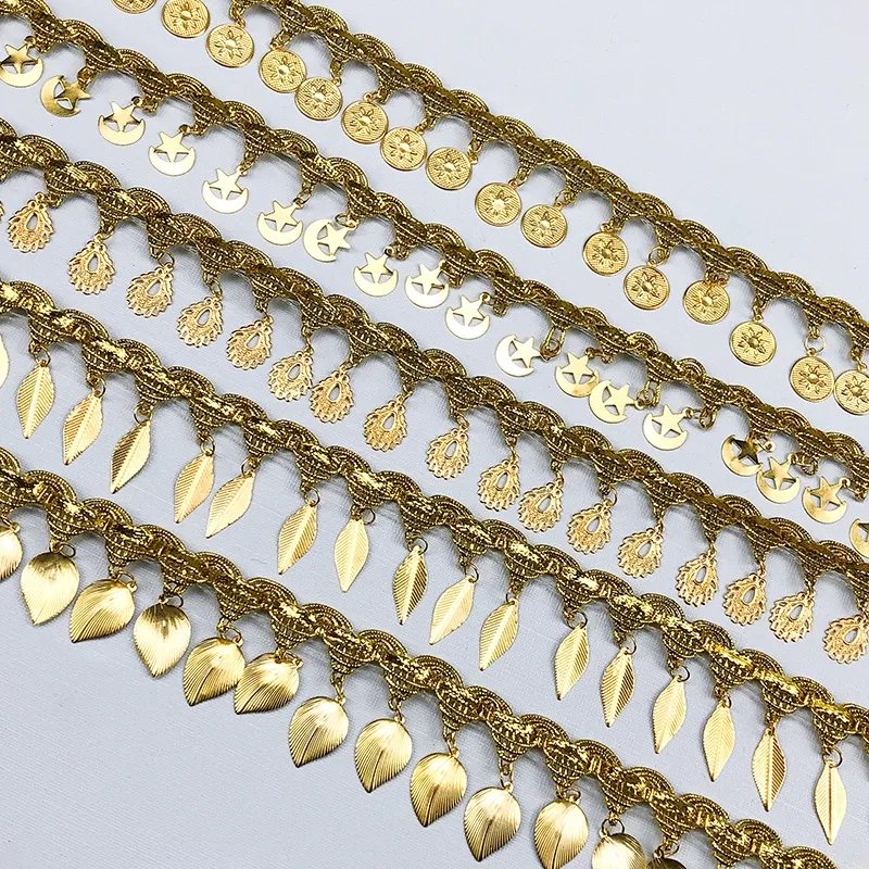 DIY Coin design braid trim 45mm gold silver braided sequined laser bell tassel lace trimming lace fabric