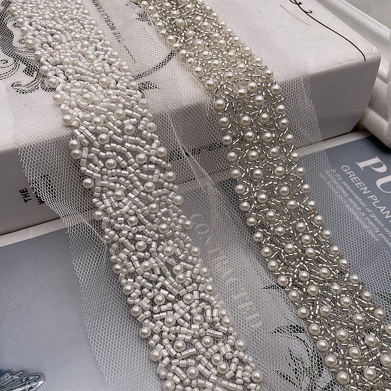Manufacturers mesh cloth handmade beaded trims lace trim wedding dress accessories