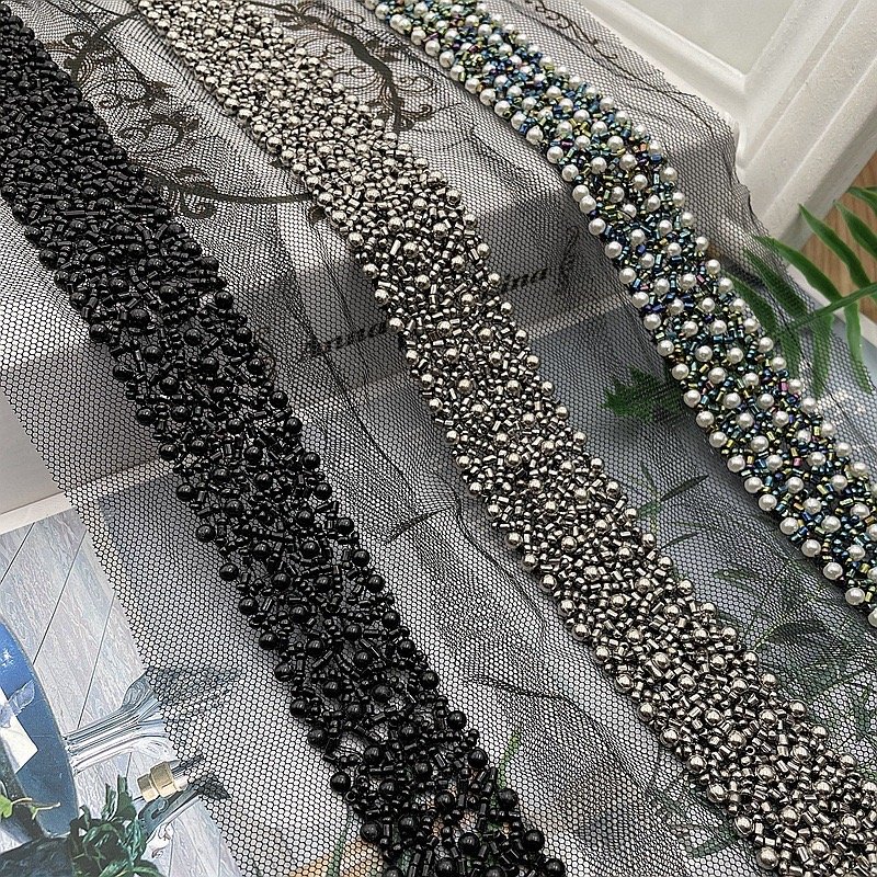 Manufacturers mesh cloth handmade beaded trims lace trim wedding dress accessories
