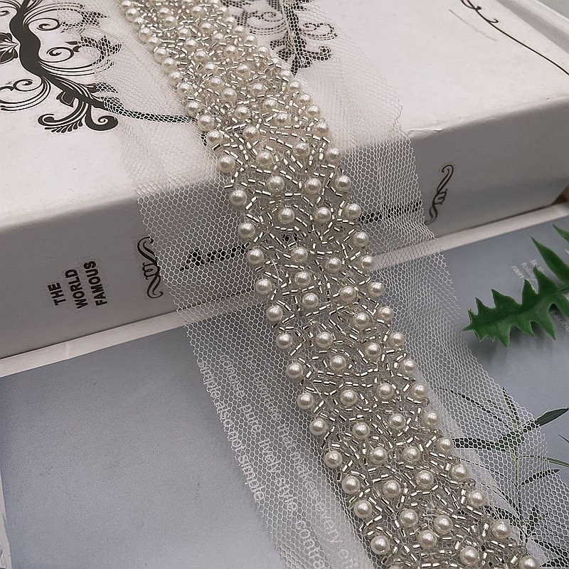 Manufacturers mesh cloth handmade beaded trims lace trim wedding dress accessories