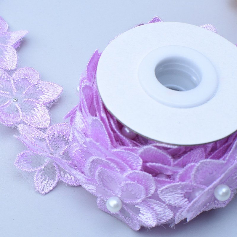Luxury White Organza Tulle Lace Fabric 3D Beads Flowers Embroidery Ribbon Trim Edge for DIY Sewing Neckline Garment Dress Decor