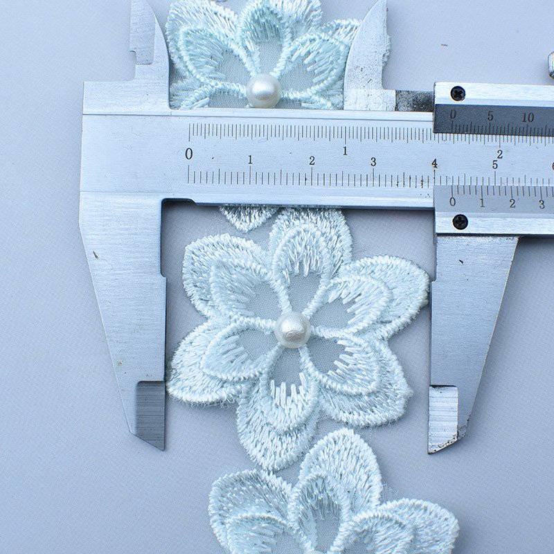 Luxury White Organza Tulle Lace Fabric 3D Beads Flowers Embroidery Ribbon Trim Edge for DIY Sewing Neckline Garment Dress Decor