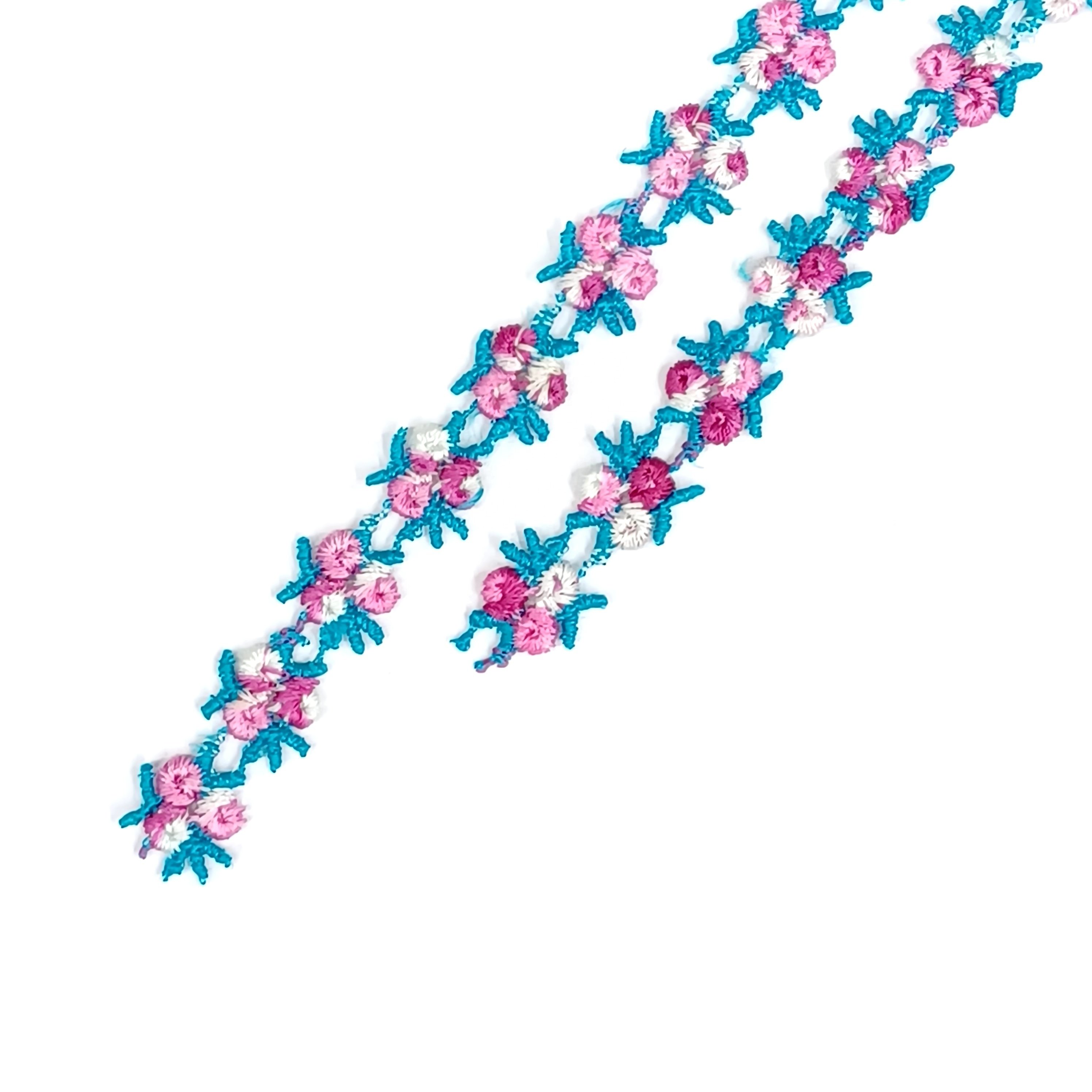 Flower design 15 mm multi color lace trim border