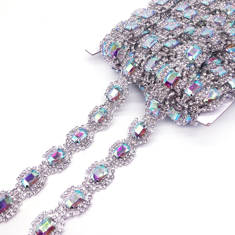Factory Direct Customized Rhinestone Chain Trimming Wholesale Crystal Gemstone Chain Trim for Fashion Costume Design Crafting