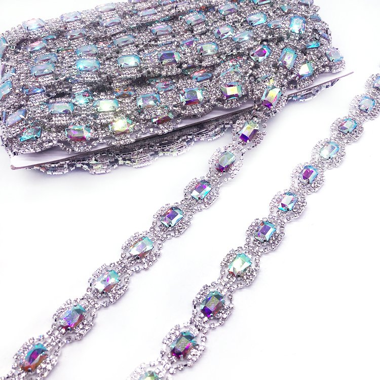 Factory Direct Customized Rhinestone Chain Trimming Wholesale Crystal Gemstone Chain Trim for Fashion Costume Design Crafting